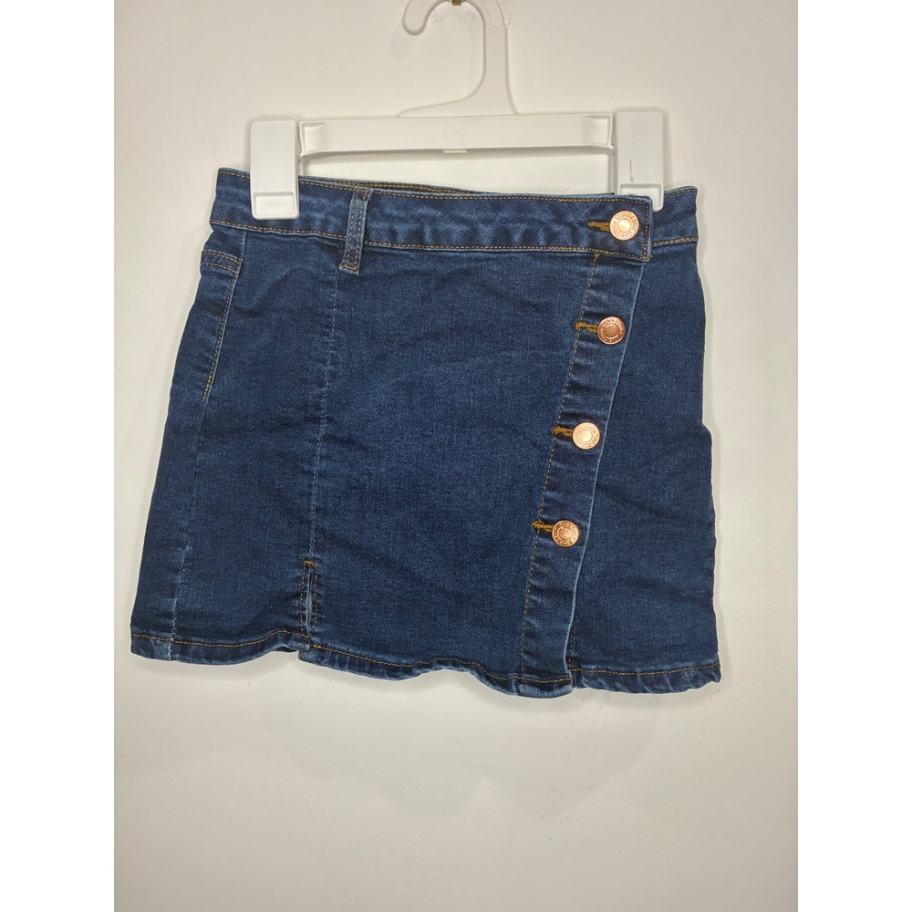 Denim Diva Girls Dark Wash Blue Button Front Denim Mini Skirt Size 10